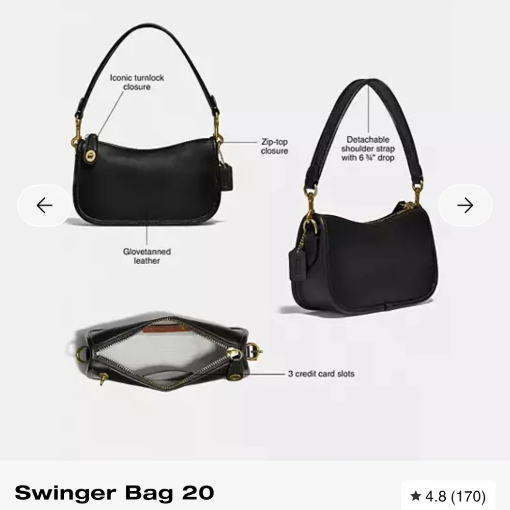 Black Croc-Embossed Coach Swinger 20 Shoulder Bag - Picture 10 of 11